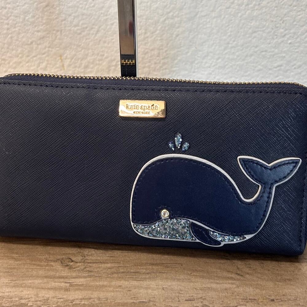Kate Spade Leather Navy Blue Whale Wallet